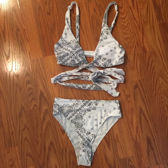 Other - Criss Cross Wrap High Waist Bikini White & Black